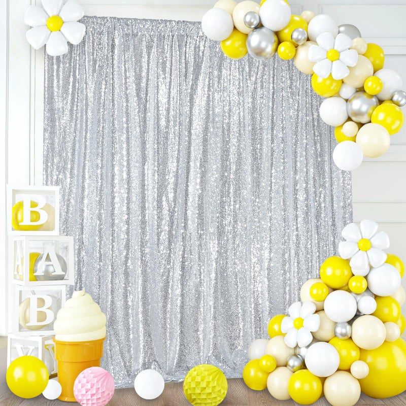 QueenDream 8ft x 8ft Silver Sequin Backdrop Curtain Glitter Photo Booth Backdrop for Wedding Birthday Baby Shower Event Decorations - Image 4
